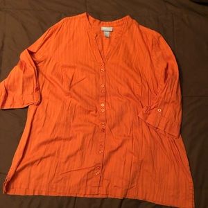 Orange 3/4 sleeve button down top
